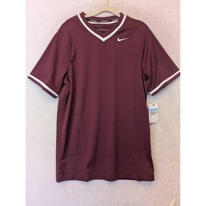 Nike Baseball Jersey Mens Medium Maroon V-Neck Short Sleeve Shirt NWT